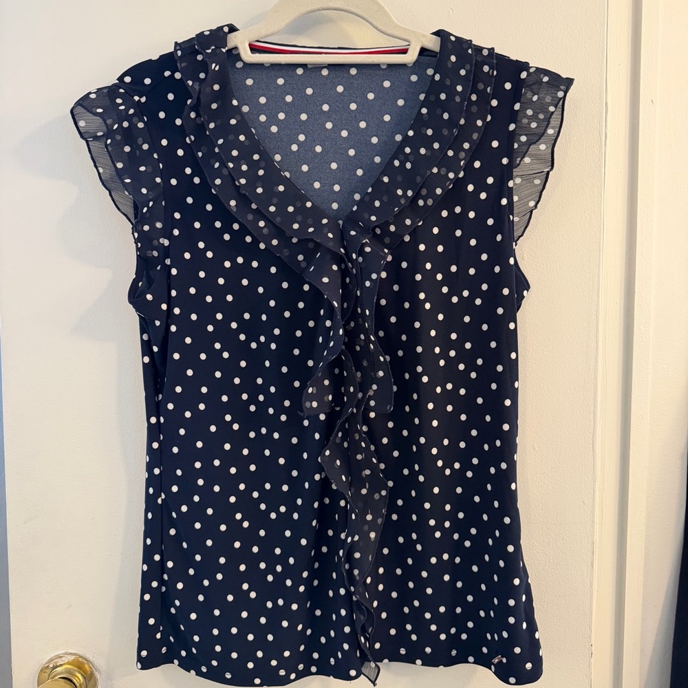 Tommy Hilfiger Navy and White Polka Dot Blouse
